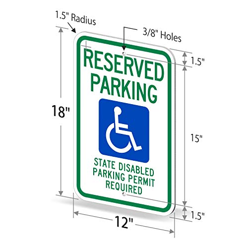 SmartSign - K-1467-EG-12x18-D3 "Reserved Parking - State Disabled Parking Permit Required" Sign | 12" x 18" 3M Engineer Grade Reflective Aluminum Blue/Green on White