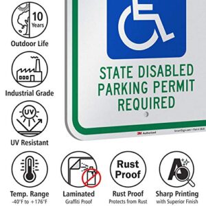 SmartSign - K-1467-EG-12x18-D3 "Reserved Parking - State Disabled Parking Permit Required" Sign | 12" x 18" 3M Engineer Grade Reflective Aluminum Blue/Green on White