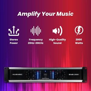 MUSYSIC 2 Channel Power Amplifier Distortion Free and Clear Sound - Professional 2U Chassis Rack Mount Amplifiers for DJs/Experts/Events w/ATR Technology/XLR and 1/4 Inch Inputs - 2000Watts