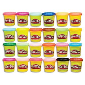 play-doh modeling compound 24-pack case of colors, perfect for halloween treat bags, party favors, non-toxic, multi-color, 3-ounce cans, ages 2 and up (amazon exclusive)