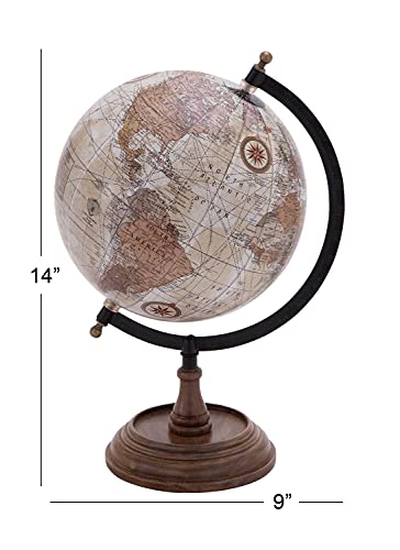 Deco 79 Mango Wood Globe with Wood Base, 9" x 8" x 13", Brown