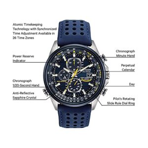 Citizen Men's Eco-Drive Sport Luxury World Chronograph Atomic Time Keeping Watch in Stainless Steel with Blue Polyurethane strap, Blue Dial (Model: AT8020-03L)