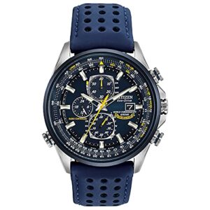 citizen men's eco-drive sport luxury world chronograph atomic time keeping watch in stainless steel with blue polyurethane strap, blue dial (model: at8020-03l)