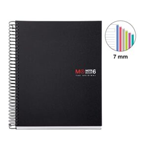 Miquelrius Medium Wirebound Notebook, 6" x 8" A5, 6-Subject, College Ruled, Black