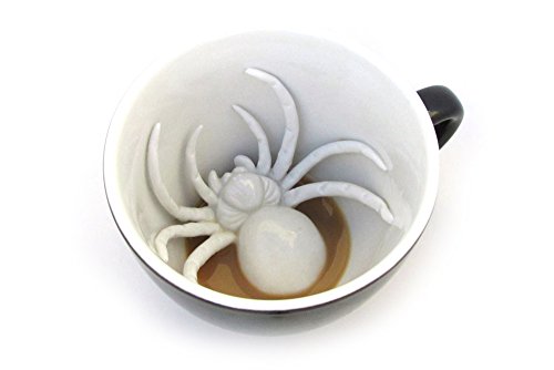 Creature Cups Spider Ceramic Cup (11 Ounce, Black Exterior) - Creepy Cups - Hidden Animal Inside Mug - Birthday, Halloween, Spooky Gift for Coffee & Tea Lovers