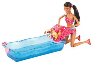 barbie swim and race pups african-american doll playset