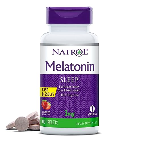 Natrol Melatonin 3mg, Strawberry-Flavored Dietary Supplement for Restful Sleep, 90 Fast-Dissolve Tablets, 90 Day Supply