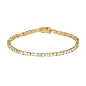 amazon collection yellow gold plated sterling silver round cut cubic zirconia tennis bracelet (3mm), 7.25"