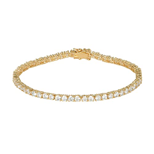 Amazon Collection Yellow Gold Plated Sterling Silver Round Cut Cubic Zirconia Tennis Bracelet (3mm), 7.25"