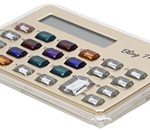 Calabria Gemstone Basic Desktop Calculator Gold Standard Function Large LCD Display Pocket Handheld Crystal Buttons Office