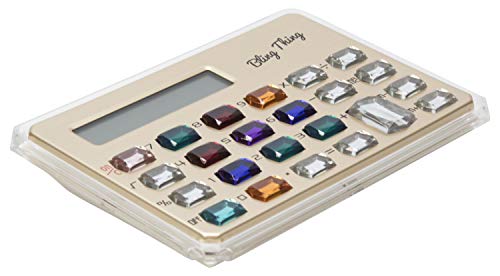 Calabria Gemstone Basic Desktop Calculator Gold Standard Function Large LCD Display Pocket Handheld Crystal Buttons Office