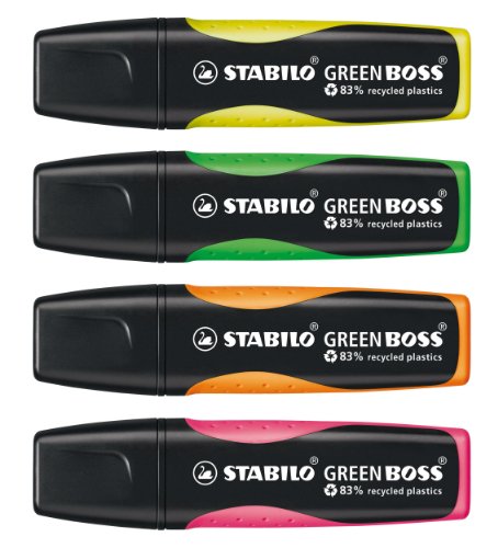 Highlighter - STABILO Green BOSS Wallet of 4 Assorted Colours