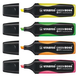 Highlighter - STABILO Green BOSS Wallet of 4 Assorted Colours