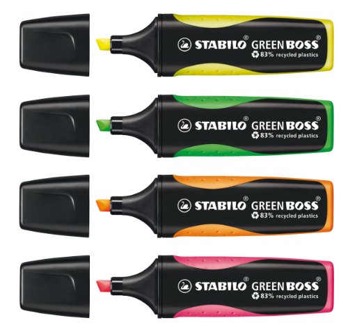 Highlighter - STABILO Green BOSS Wallet of 4 Assorted Colours