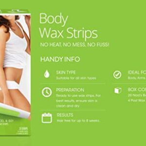 Nad's Body Wax Strips Hair Removal For Women All Skin Types, 20 Waxing Strips + 4 Calming Oil Wipes