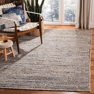 SAFAVIEH Cape Cod Collection Area Rug - 4' x 6' Oval, Natural & Blue, Handmade Flat Weave Jute, Ideal for High Traffic Areas in Living Room, Bedroom (CAP250A)