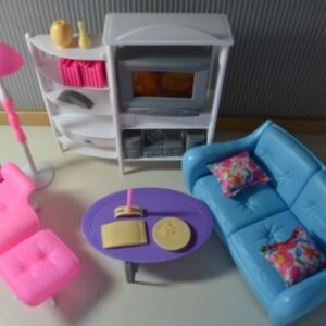 Dollhouse Furniture for Barbie dolls - Entertainment Room Tv Ottoman Cd Shelf