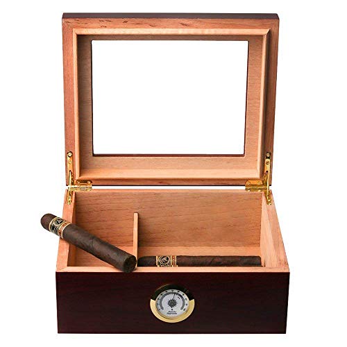 Mantello Cigars Humidor, Glass-Top Cigar Humidors, Humidor Box for 25-50 Cigars, with Hygrometer & Divider, Humidors