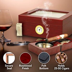 Mantello Cigars Humidor, Glass-Top Cigar Humidors, Humidor Box for 25-50 Cigars, with Hygrometer & Divider, Humidors