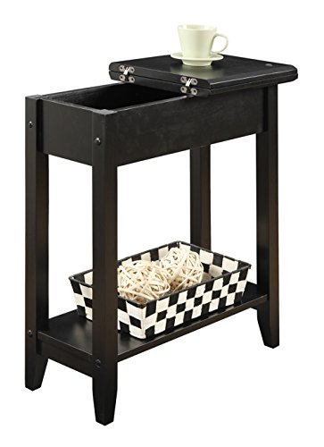 Convenience Concepts American Heritage Flip Top End Table with Shelf, Black