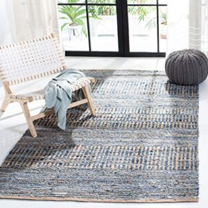 safavieh cape cod collection accent rug - 4' x 6', natural & blue, handmade flat weave coastal braided jute, ideal for high traffic areas in entryway, living room, bedroom (cap353a)