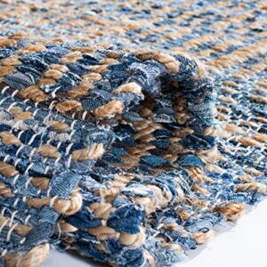 SAFAVIEH Cape Cod Collection Accent Rug - 4' x 6', Natural & Blue, Handmade Flat Weave Coastal Braided Jute, Ideal for High Traffic Areas in Entryway, Living Room, Bedroom (CAP353A)