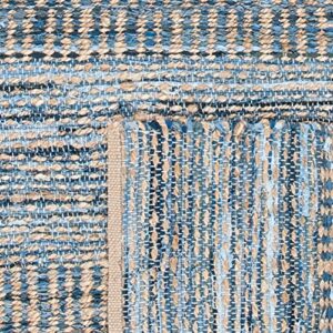 SAFAVIEH Cape Cod Collection Accent Rug - 4' x 6', Natural & Blue, Handmade Flat Weave Coastal Braided Jute, Ideal for High Traffic Areas in Entryway, Living Room, Bedroom (CAP353A)