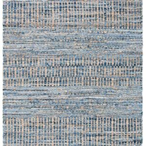 SAFAVIEH Cape Cod Collection Accent Rug - 4' x 6', Natural & Blue, Handmade Flat Weave Coastal Braided Jute, Ideal for High Traffic Areas in Entryway, Living Room, Bedroom (CAP353A)