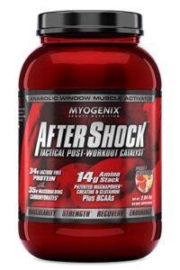 myogenix aftershock post workout, unlimited muscle growth | anabolic whey protein | mass building carbohydrates | amino stack creatine and glutamine plus bcaas | fruit punch 2.64 lbs