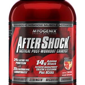 Myogenix Aftershock Post Workout, Unlimited Muscle Growth | Anabolic Whey Protein | Mass Building Carbohydrates | Amino Stack Creatine and Glutamine Plus BCAAs | Fruit Punch 2.64 lbs