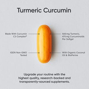 Sports Research Turmeric Curcumin C3 Complex 500 mg, Enhanced with Black Pepper and Organic Coconut Oil for Better Absorption; Non-GMO and Gluten Free - Standardized 95% Curcuminoids (120 Softgels)