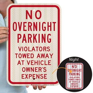 smartsign - t1-1055-hi_12x18 no overnight parking - violators towed sign by | 12" x 18" 3m high intensity grade reflective aluminum red on white
