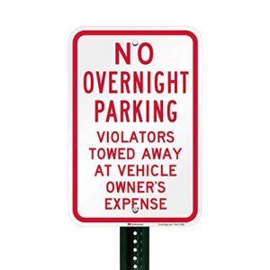 SmartSign - T1-1055-HI_12x18 No Overnight Parking - Violators Towed Sign By | 12" x 18" 3M High Intensity Grade Reflective Aluminum Red on White