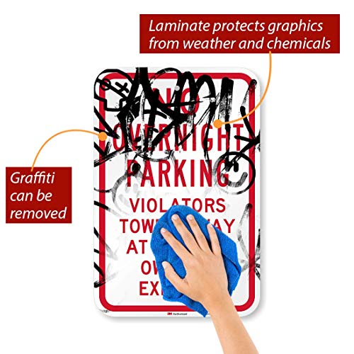 SmartSign - T1-1055-HI_12x18 No Overnight Parking - Violators Towed Sign By | 12" x 18" 3M High Intensity Grade Reflective Aluminum Red on White