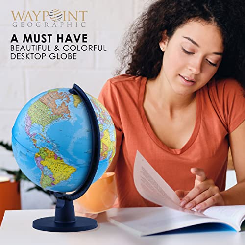 Waypoint Geographic Scout, Decorative Classroom Globe with Stand, World Globe with More than 4000 Places, 12” Interactive Globe with Political Mapping, Blue