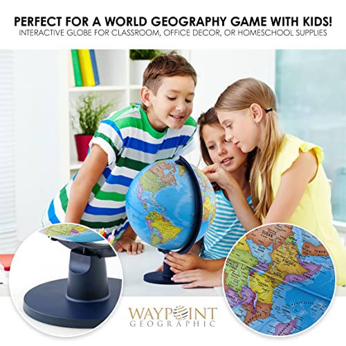 Waypoint Geographic Scout, Decorative Classroom Globe with Stand, World Globe with More than 4000 Places, 12” Interactive Globe with Political Mapping, Blue