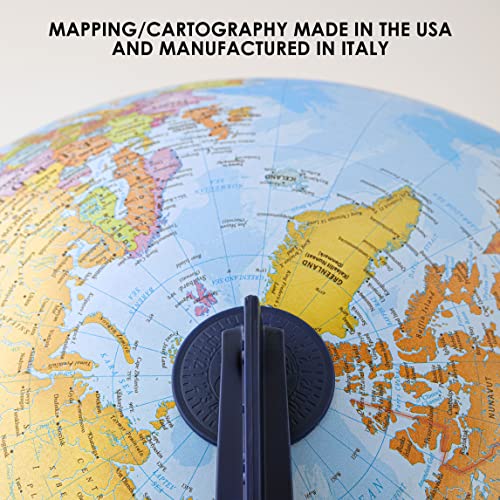 Waypoint Geographic Scout, Decorative Classroom Globe with Stand, World Globe with More than 4000 Places, 12” Interactive Globe with Political Mapping, Blue