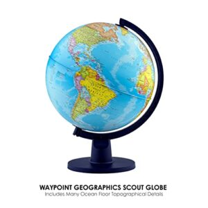 Waypoint Geographic Scout, Decorative Classroom Globe with Stand, World Globe with More than 4000 Places, 12” Interactive Globe with Political Mapping, Blue