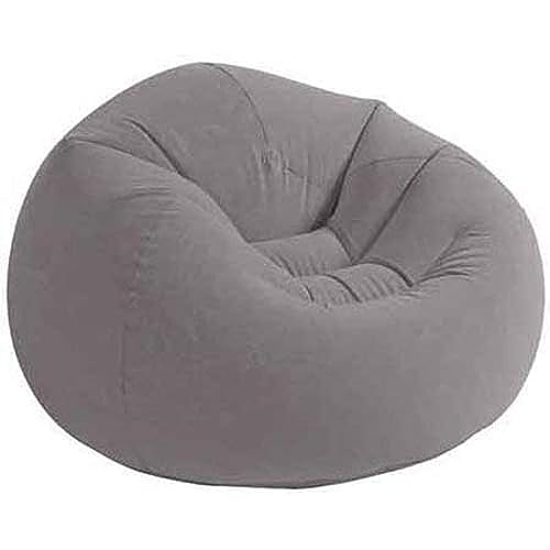 INTEX 68579EP Beanless Bag Inflatable Lounge Chair: Corduroy Textured Flocking – Durable Vinyl – Folds Compactly – 220lb Weight Capacity – 45" x 45" x 28",Grey