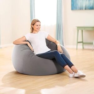 INTEX 68579EP Beanless Bag Inflatable Lounge Chair: Corduroy Textured Flocking – Durable Vinyl – Folds Compactly – 220lb Weight Capacity – 45" x 45" x 28",Grey