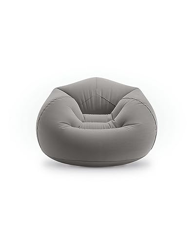 INTEX 68579EP Beanless Bag Inflatable Lounge Chair: Corduroy Textured Flocking – Durable Vinyl – Folds Compactly – 220lb Weight Capacity – 45" x 45" x 28",Grey