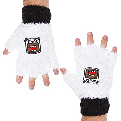 Domo - Unisex-adult Domo - Panda Plush Fingerless Gloves White