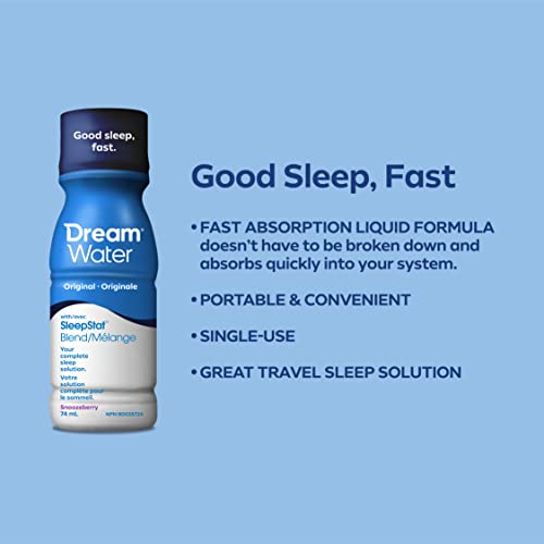 Dream Water Sleep Aid Supplement Drink; Melatonin 5mg, GABA, 5-HTP; Zero Sugar, Natural Flavors, No Added Colors, 2.5 oz Liquid Sleep Shots, Snoozeberry, 12-Count