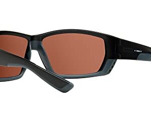 Costa Del Mar Men's Tuna Alley Polarized Rectangular Sunglasses, Matte Black/Copper Green Mirrored Polarized-580G, 62 mm