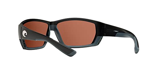 Costa Del Mar Men's Tuna Alley Polarized Rectangular Sunglasses, Matte Black/Copper Green Mirrored Polarized-580G, 62 mm