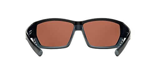 Costa Del Mar Men's Tuna Alley Polarized Rectangular Sunglasses, Matte Black/Copper Green Mirrored Polarized-580G, 62 mm