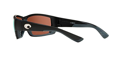 Costa Del Mar Men's Tuna Alley Polarized Rectangular Sunglasses, Matte Black/Copper Green Mirrored Polarized-580G, 62 mm