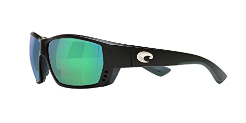 Costa Del Mar Men's Tuna Alley Polarized Rectangular Sunglasses, Matte Black/Copper Green Mirrored Polarized-580G, 62 mm