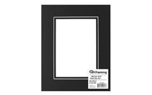 pa framing double photo mat board, pre-cut framing mat - white core, black, 8"x10" (frame), 5"x7" (photo)