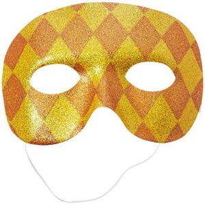 amscan harlequin domino party mask, 3" x 7", gold, model:360061